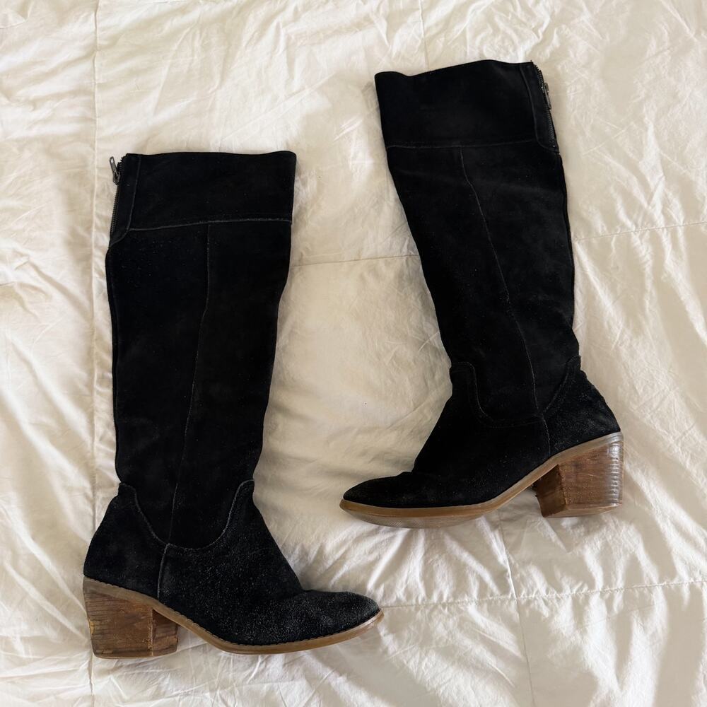 BDG Urban Outfitters Black Leather Suede Knee High Boots Block Heel Size 8.5